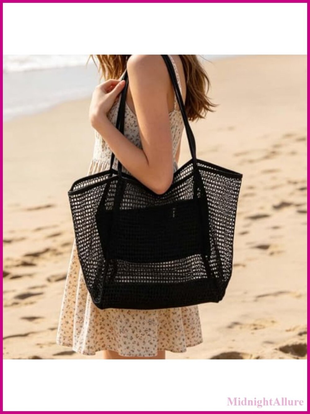 Large Capacity Quick Dry Mesh Beach Tote Lightweight Shoulder Bag Inner Pocket